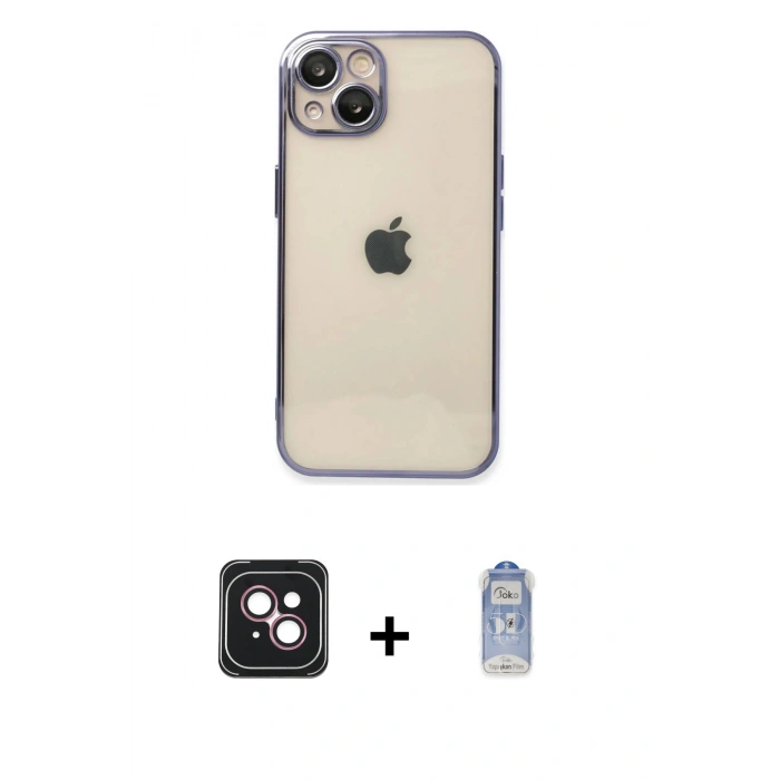 MARSİLYAN™- iPhone 14 Kılıf Vadi Minimal - Siyah Joko Magic 5D Cam + PVD Metal Kamera Lens - PE