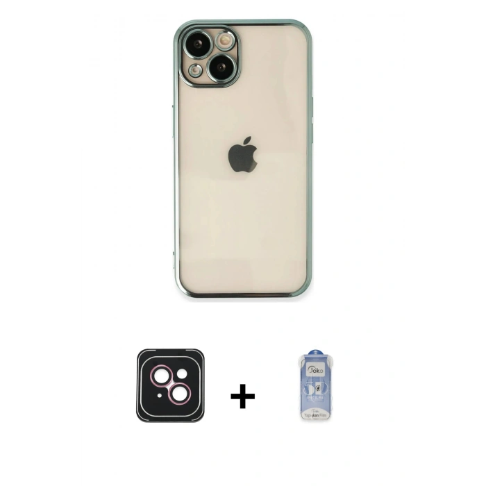 MARSİLYAN™- iPhone 14 Kılıf Vadi Minimal - Siyah Joko Magic 5D Cam + PVD Metal Kamera Lens - PE