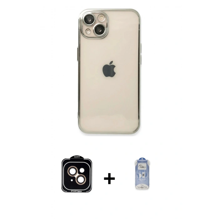 MARSİLYAN™- iPhone 14 Kılıf Vadi Minimal - Siyah Joko Magic 5D Cam + PVD Metal Kamera Lens - TU