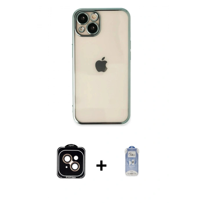 MARSİLYAN™- iPhone 14 Kılıf Vadi Minimal - Siyah Joko Magic 5D Cam + PVD Metal Kamera Lens - TU