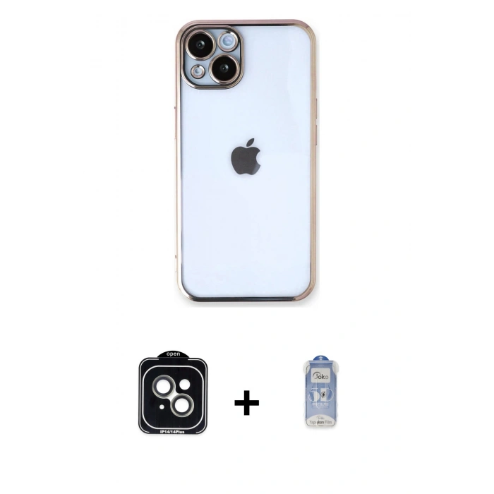 MARSİLYAN™- iPhone 14 Kılıf Vadi Minimal - Siyah Joko Magic 5D Cam + PVD Metal Kamera Lens - YL