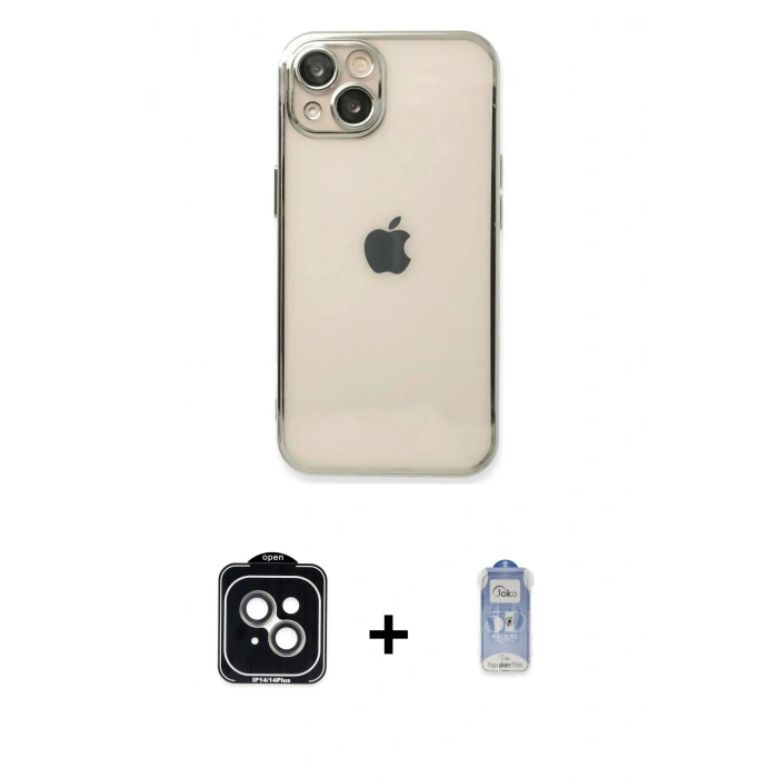 MARSİLYAN™- iPhone 14 Kılıf Vadi Minimal - Siyah Joko Magic 5D Cam + PVD Metal Kamera Lens - YL