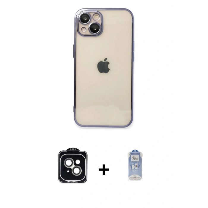 MARSİLYAN™- iPhone 14 Kılıf Vadi Minimal - Siyah Joko Magic 5D Cam + PVD Metal Kamera Lens - YL