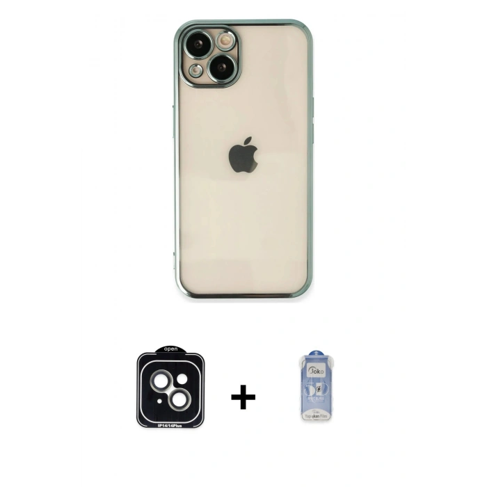 MARSİLYAN™- iPhone 14 Kılıf Vadi Minimal - Siyah Joko Magic 5D Cam + PVD Metal Kamera Lens - YL
