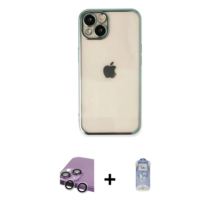 MARSİLYAN™- iPhone 14 Kılıf Vadi Minimal - Siyah Joko Magic 5D Cam + Raze Metal Kamera Lens - GS