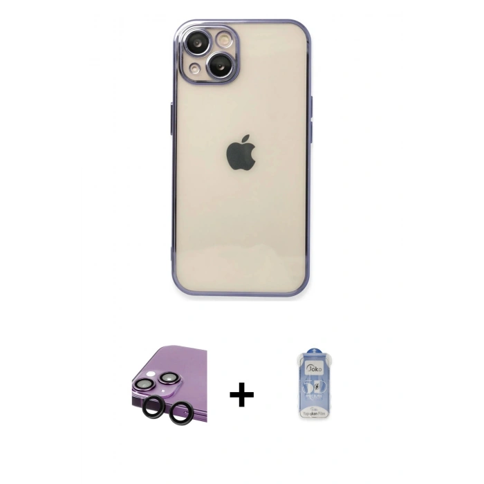 MARSİLYAN™- iPhone 14 Kılıf Vadi Minimal - Siyah Joko Magic 5D Cam + Raze Metal Kamera Lens - SH