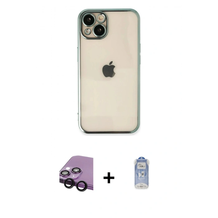 MARSİLYAN™- iPhone 14 Kılıf Vadi Minimal - Siyah Joko Magic 5D Cam + Raze Metal Kamera Lens - SH