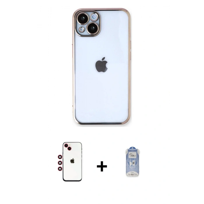 MARSİLYAN™- iPhone 14 Kılıf Vadi Minimal - Siyah Joko Magic 5D Cam + Shine Kamera Lens - KI