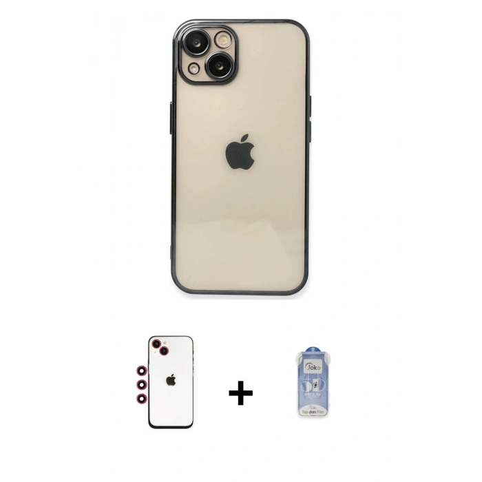 MARSİLYAN™- iPhone 14 Kılıf Vadi Minimal - Siyah Joko Magic 5D Cam + Shine Kamera Lens - KI