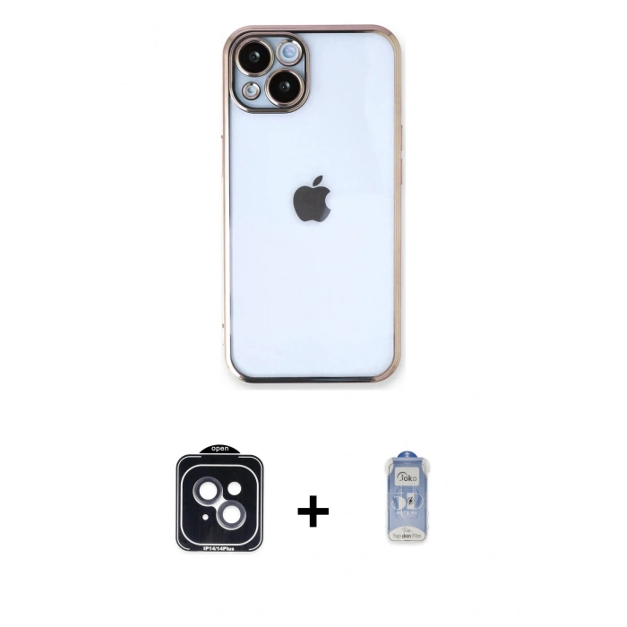 MARSİLYAN™- iPhone 14 Kılıf Vadi Minimal - Siyah Joko Magic 5D Cam + Siyah PVD Metal Kamera Lens