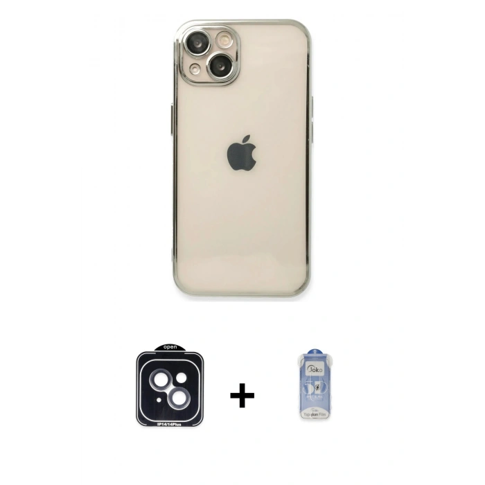 MARSİLYAN™- iPhone 14 Kılıf Vadi Minimal - Siyah Joko Magic 5D Cam + Siyah PVD Metal Kamera Lens