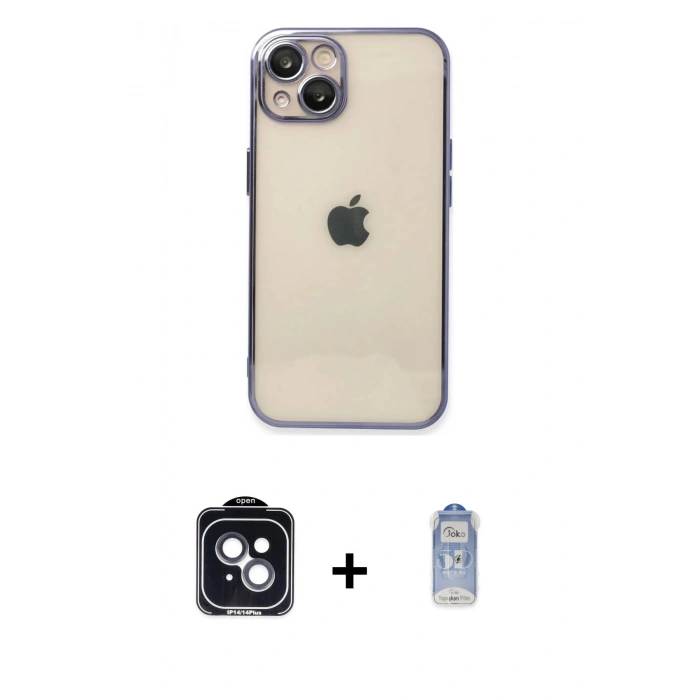 MARSİLYAN™- iPhone 14 Kılıf Vadi Minimal - Siyah Joko Magic 5D Cam + Siyah PVD Metal Kamera Lens