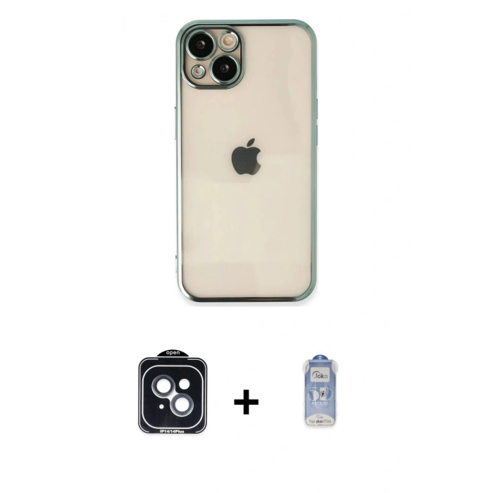 MARSİLYAN™- iPhone 14 Kılıf Vadi Minimal - Siyah Joko Magic 5D Cam + Siyah PVD Metal Kamera Lens