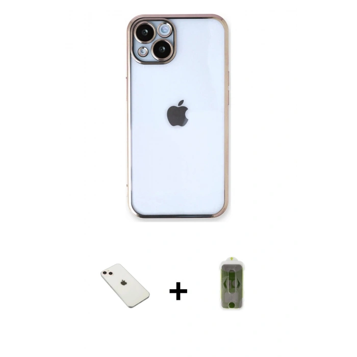 MARSİLYAN™- iPhone 14 Kılıf Vadi Minimal - Siyah Joko Magic 5D Hayalet Cam + Diamond Kamera Lens - PE