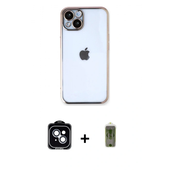 MARSİLYAN™- iPhone 14 Kılıf Vadi Minimal - Siyah Joko Magic 5D Hayalet Cam + PVD Metal Kamera Lens - MI