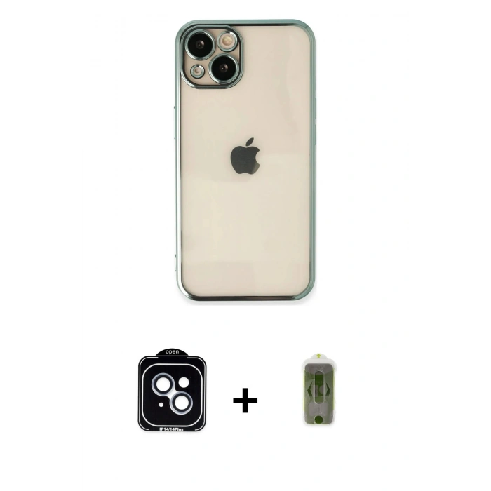 MARSİLYAN™- iPhone 14 Kılıf Vadi Minimal - Siyah Joko Magic 5D Hayalet Cam + PVD Metal Kamera Lens - MI