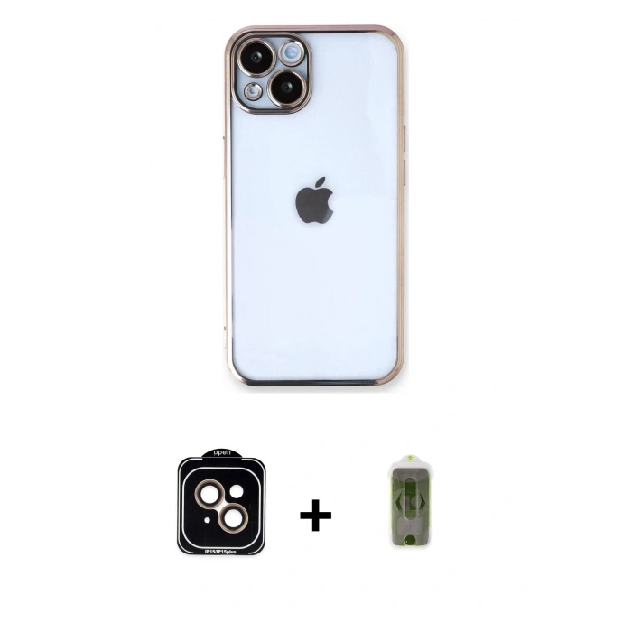 MARSİLYAN™- iPhone 14 Kılıf Vadi Minimal - Siyah Joko Magic 5D Hayalet Cam + PVD Metal Kamera Lens - TU