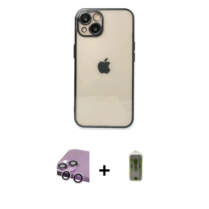 MARSİLYAN™- iPhone 14 Kılıf Vadi Minimal - Siyah Joko Magic 5D Hayalet Cam + Raze Metal Kamera Lens - MR