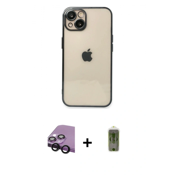 MARSİLYAN™- iPhone 14 Kılıf Vadi Minimal - Siyah Joko Magic 5D Hayalet Cam + Raze Metal Kamera Lens - SH
