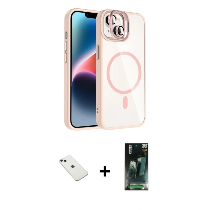MARSİLYAN™- iPhone 14 Kılıf Yadigar Asil Koleksiyonu - Şeffaf 360 Full Body Arka Koruyucu + Diamond Kamera Lens - YL