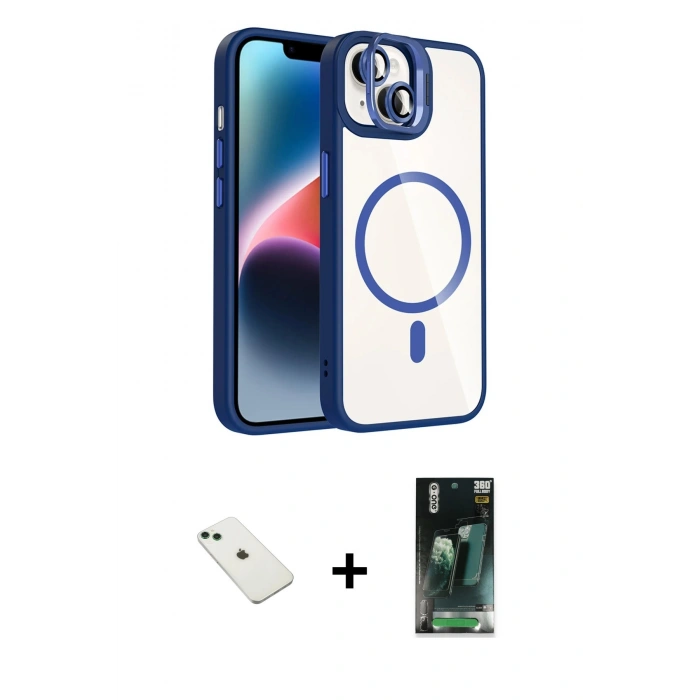 MARSİLYAN™- iPhone 14 Kılıf Yadigar Asil Koleksiyonu - Şeffaf 360 Full Body Arka Koruyucu + Diamond Kamera Lens - YL