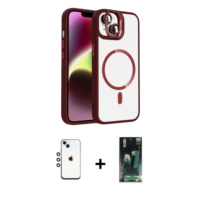 MARSİLYAN™- iPhone 14 Kılıf Yadigar Asil Koleksiyonu - Şeffaf 360 Full Body Arka Koruyucu + Shine Kamera Lens - MI