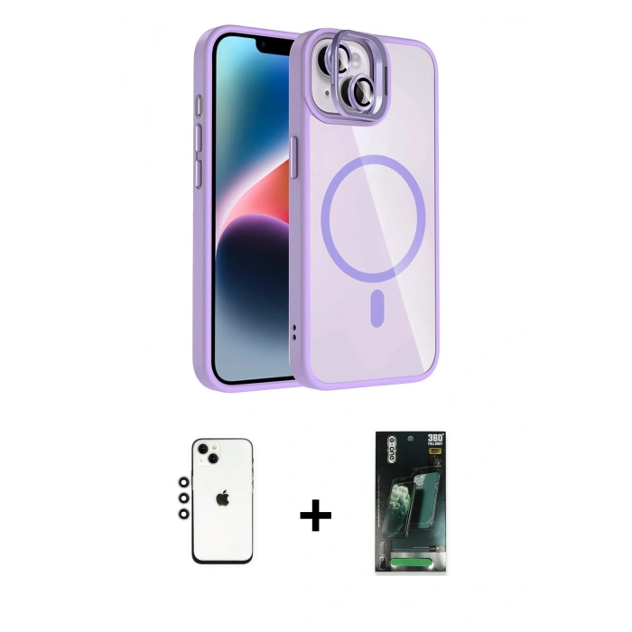 MARSİLYAN™- iPhone 14 Kılıf Yadigar Asil Koleksiyonu - Şeffaf 360 Full Body Arka Koruyucu + Shine Kamera Lens - GS