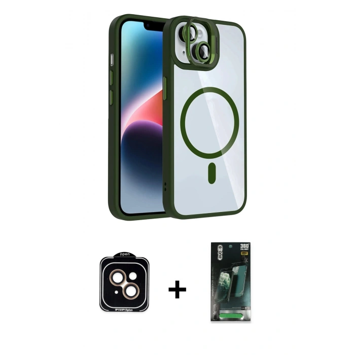 MARSİLYAN™- iPhone 14 Kılıf Yadigar Asil Koleksiyonu - Şeffaf 360 Full Body Arka Koruyucu + PVD Metal Kamera Lens - TU