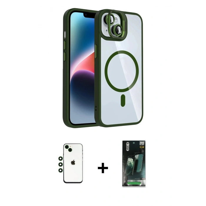 MARSİLYAN™- iPhone 14 Kılıf Yadigar Asil Koleksiyonu - Şeffaf 360 Full Body Arka Koruyucu + Shine Kamera Lens - YL