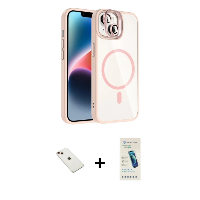 MARSİLYAN™- iPhone 14 Kılıf Yadigar Asil Koleksiyonu - Şeffaf Pasifik Cam Ekran Koruyucu + Diamond Kamera Lens - KI