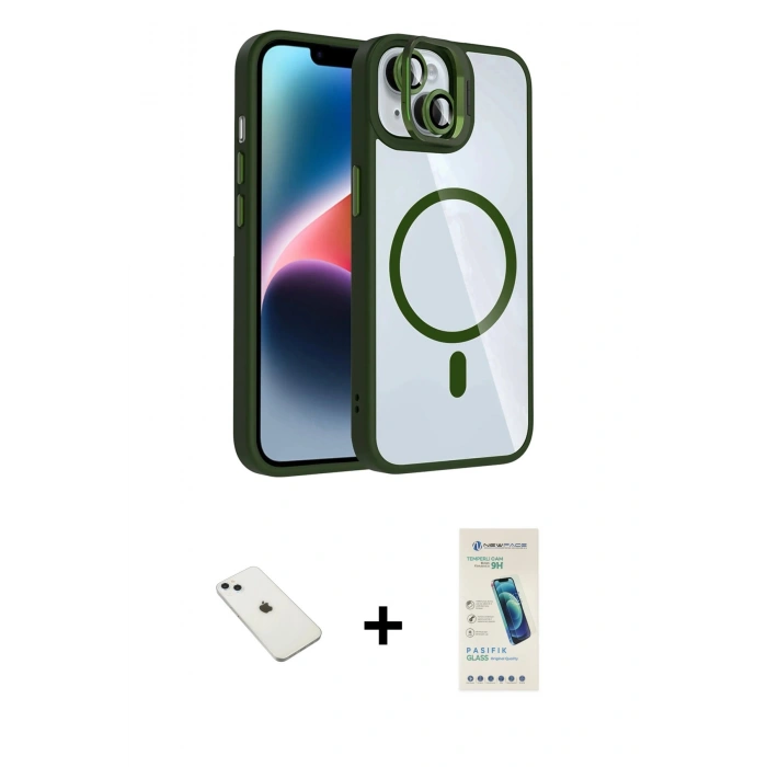MARSİLYAN™- iPhone 14 Kılıf Yadigar Asil Koleksiyonu - Şeffaf Pasifik Cam Ekran Koruyucu + Diamond Kamera Lens - SABE