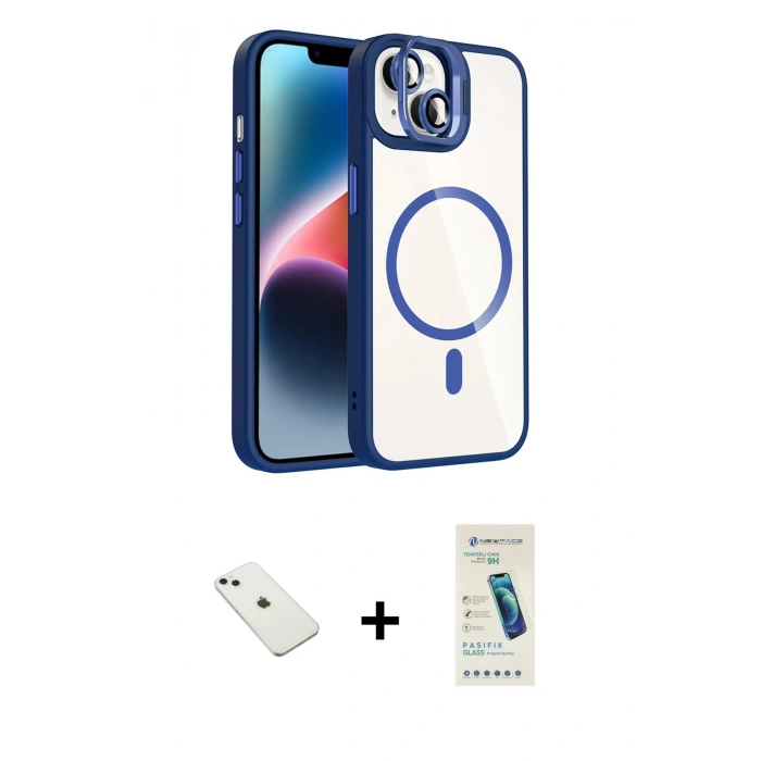 MARSİLYAN™- iPhone 14 Kılıf Yadigar Asil Koleksiyonu - Şeffaf Pasifik Cam Ekran Koruyucu + Diamond Kamera Lens - SABE