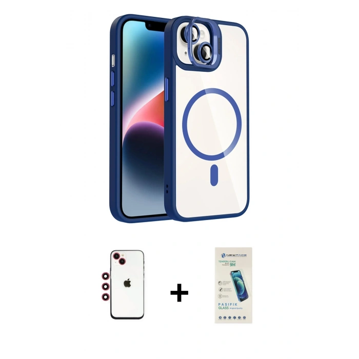 MARSİLYAN™- iPhone 14 Kılıf Yadigar Asil Koleksiyonu - Şeffaf Pasifik Cam Ekran Koruyucu + Shine Kamera Lens - KI
