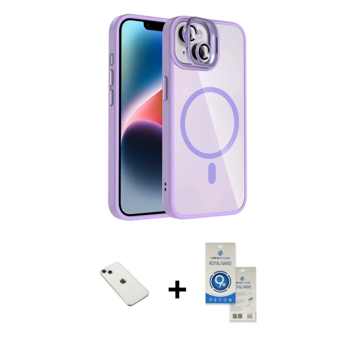 MARSİLYAN™- iPhone 14 Kılıf Yadigar Asil Koleksiyonu - Şeffaf Royal Nano Ekran Koruyucu + Diamond Kamera Lens - YL