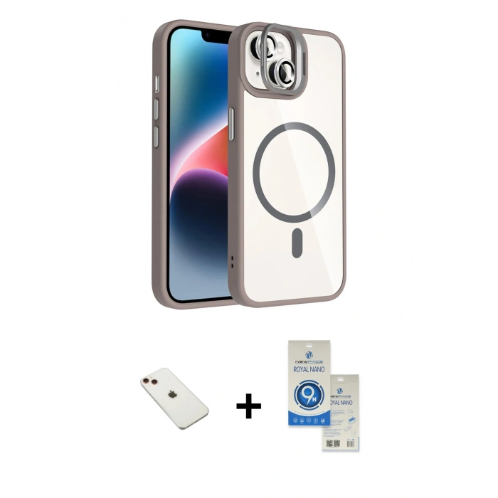 MARSİLYAN™- iPhone 14 Kılıf Yadigar Asil Koleksiyonu - Şeffaf Royal Nano Ekran Koruyucu + Diamond Kamera Lens - KI