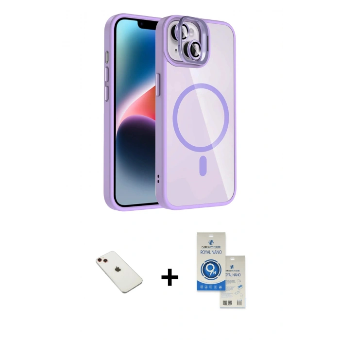 MARSİLYAN™- iPhone 14 Kılıf Yadigar Asil Koleksiyonu - Şeffaf Royal Nano Ekran Koruyucu + Diamond Kamera Lens - KI