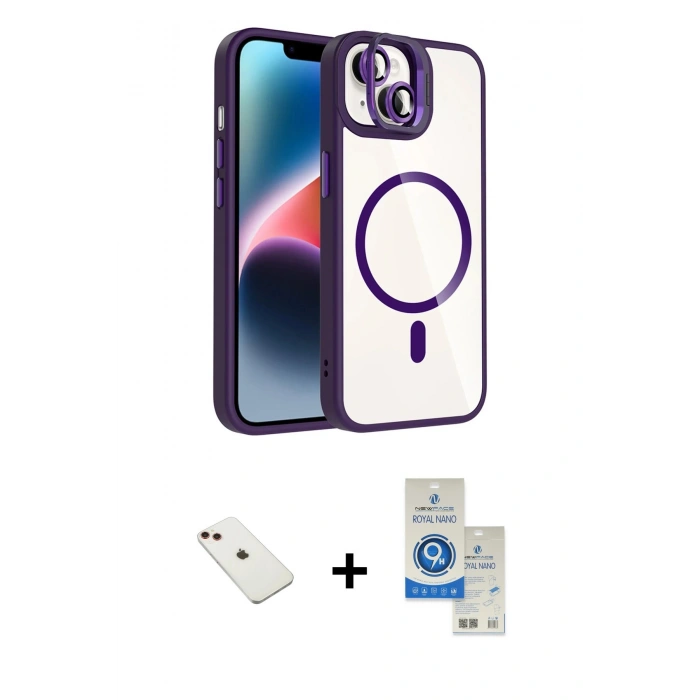 MARSİLYAN™- iPhone 14 Kılıf Yadigar Asil Koleksiyonu - Şeffaf Royal Nano Ekran Koruyucu + Diamond Kamera Lens - KI