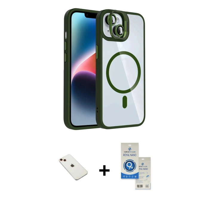 MARSİLYAN™- iPhone 14 Kılıf Yadigar Asil Koleksiyonu - Şeffaf Royal Nano Ekran Koruyucu + Diamond Kamera Lens - KI