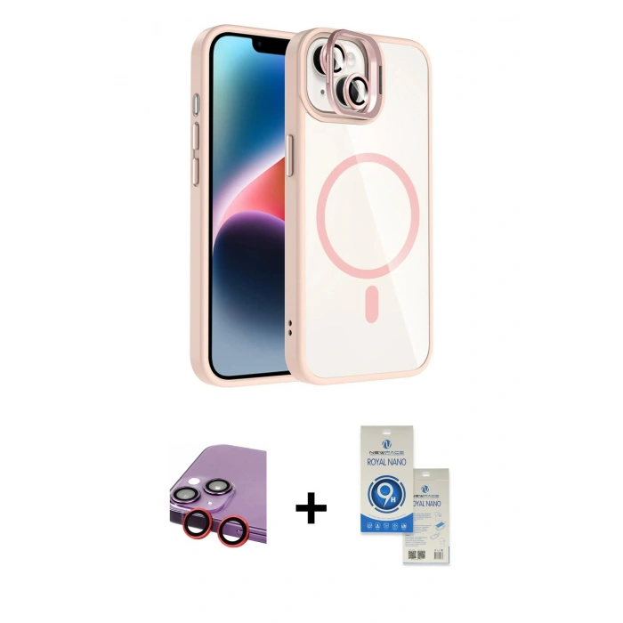 MARSİLYAN™- iPhone 14 Kılıf Yadigar Asil Koleksiyonu - Şeffaf Royal Nano Ekran Koruyucu + Raze Metal Kamera Lens - KI