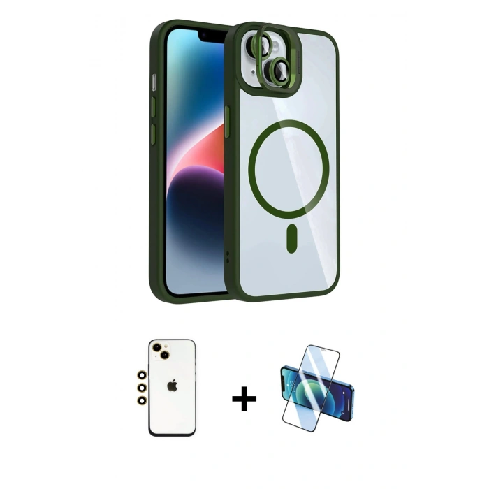 MARSİLYAN™- iPhone 14 Kılıf Yadigar Asil Koleksiyonu - Siyah 3D Antistatik Cam Ekran Koruyucu + Shine Kamera Lens - GD