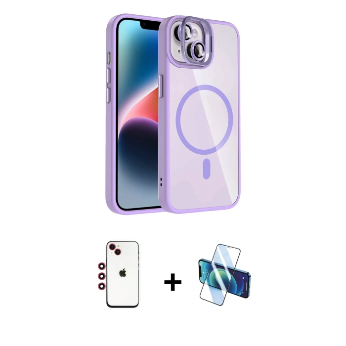MARSİLYAN™- iPhone 14 Kılıf Yadigar Asil Koleksiyonu - Siyah 3D Antistatik Cam Ekran Koruyucu + Shine Kamera Lens - KI