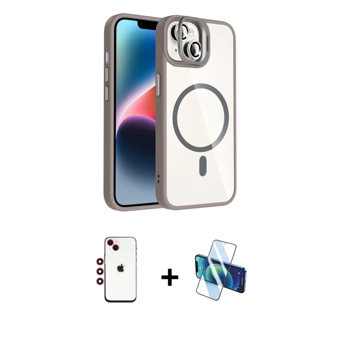 MARSİLYAN™- iPhone 14 Kılıf Yadigar Asil Koleksiyonu - Siyah 3D Antistatik Cam Ekran Koruyucu + Shine Kamera Lens - KI