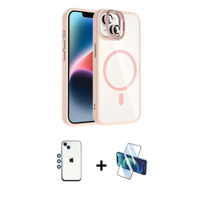 MARSİLYAN™- iPhone 14 Kılıf Yadigar Asil Koleksiyonu - Siyah 3D Antistatik Cam Ekran Koruyucu + Shine Kamera Lens - MI