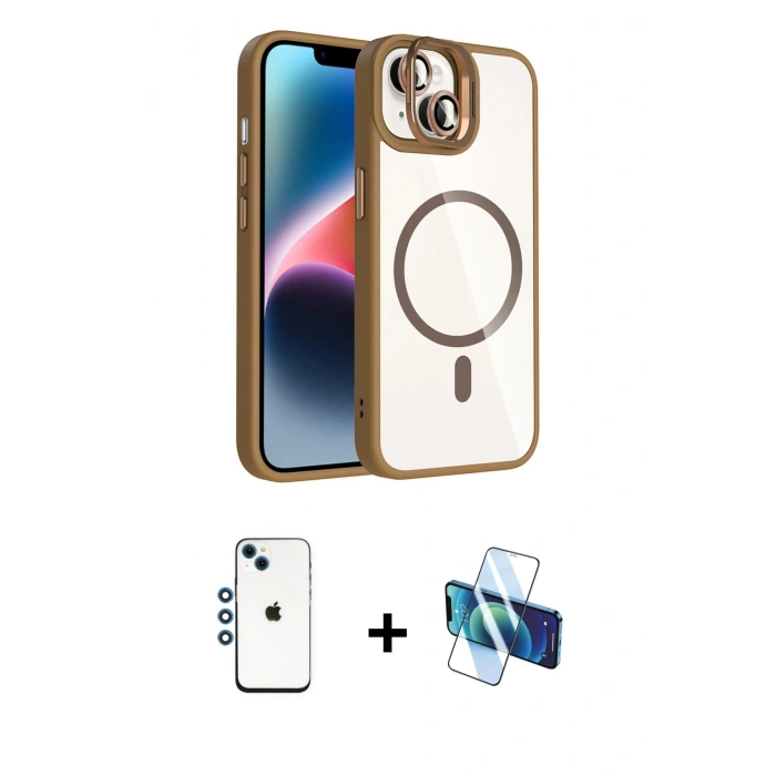MARSİLYAN™- iPhone 14 Kılıf Yadigar Asil Koleksiyonu - Siyah 3D Antistatik Cam Ekran Koruyucu + Shine Kamera Lens - MI