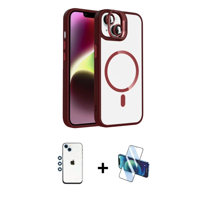 MARSİLYAN™- iPhone 14 Kılıf Yadigar Asil Koleksiyonu - Siyah 3D Antistatik Cam Ekran Koruyucu + Shine Kamera Lens - MI