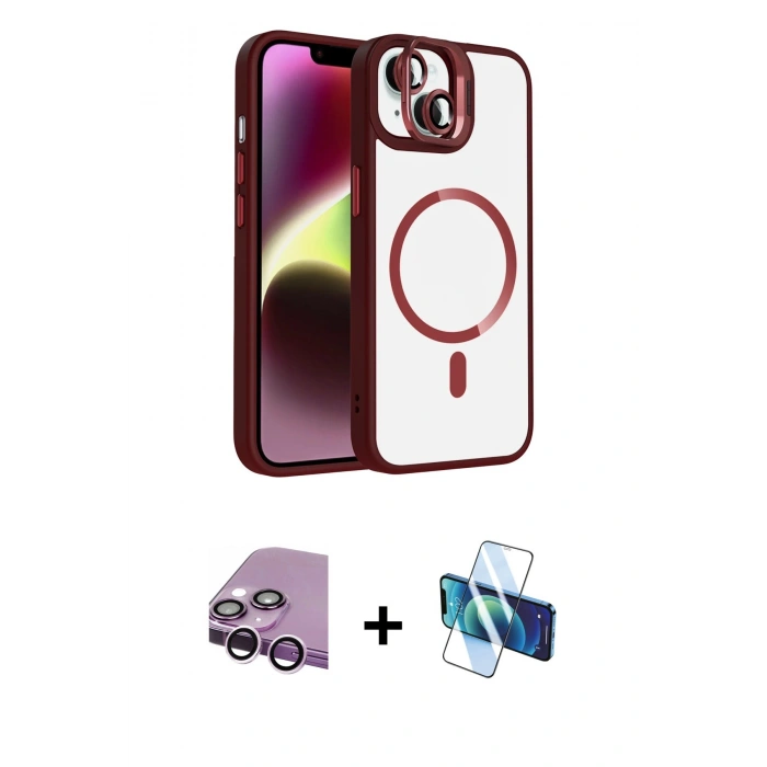 MARSİLYAN™- iPhone 14 Kılıf Yadigar Asil Koleksiyonu - Siyah 3D Antistatik Cam Ekran Koruyucu + Raze Metal Kamera Lens - MR