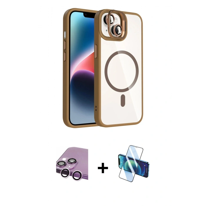 MARSİLYAN™- iPhone 14 Kılıf Yadigar Asil Koleksiyonu - Siyah 3D Antistatik Cam Ekran Koruyucu + Raze Metal Kamera Lens - MR