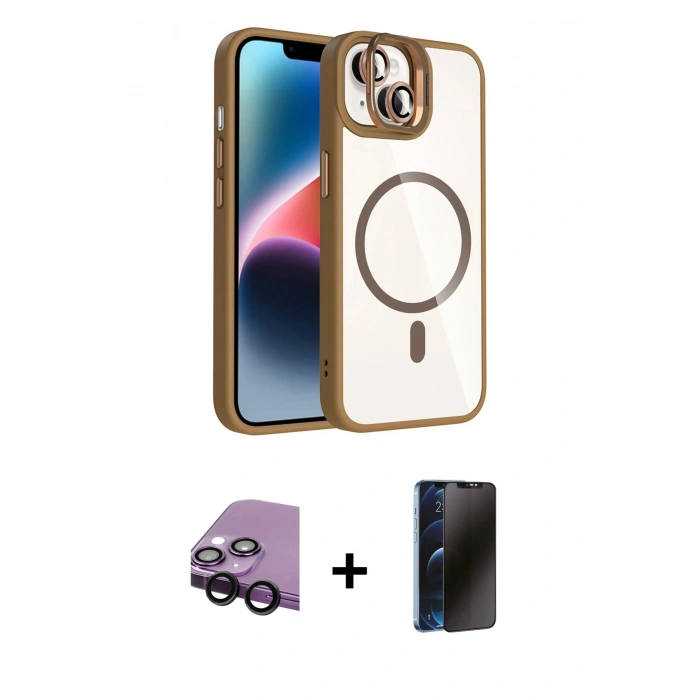 MARSİLYAN™- iPhone 14 Kılıf Yadigar Asil Koleksiyonu - Siyah 3D Antistatik Hayalet Cam Ekran Koruyucu + Raze Metal Kamera Lens - SH