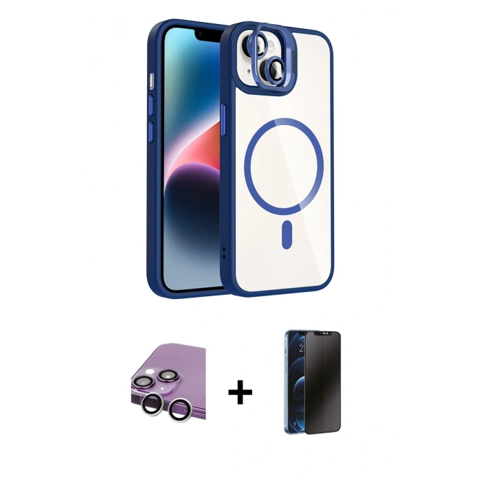 MARSİLYAN™- iPhone 14 Kılıf Yadigar Asil Koleksiyonu - Siyah 3D Antistatik Hayalet Cam Ekran Koruyucu + Raze Metal Kamera Lens - GS