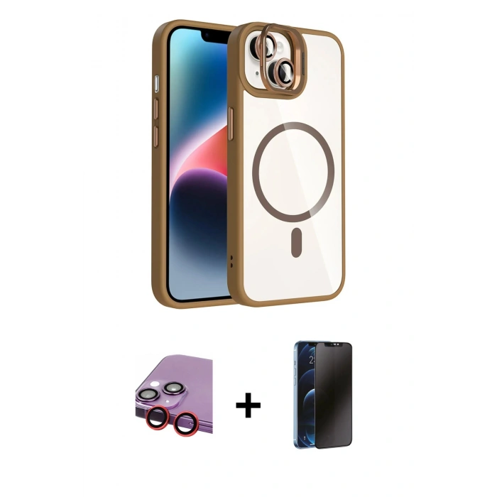 MARSİLYAN™- iPhone 14 Kılıf Yadigar Asil Koleksiyonu - Siyah 3D Antistatik Hayalet Cam Ekran Koruyucu + Raze Metal Kamera Lens - KI